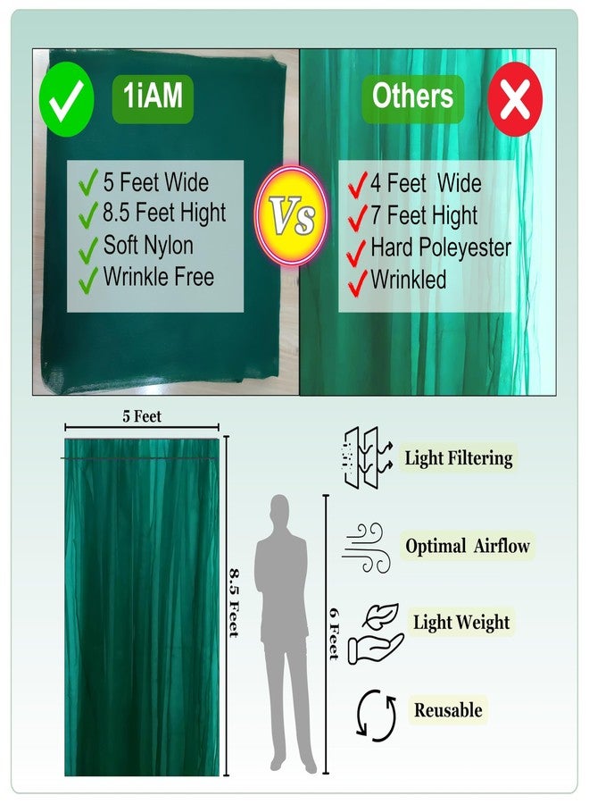 1iAM 2pcs Green Decoration Net - Large Size, Stitched with Ribbon, Nylon Made, Reusable, Soft, Wrinkled Free, 8.5x5ft Each, Backdrop Net For Birthday, Anniversary, Mehndi, Wedding Party Decorations - Image 3